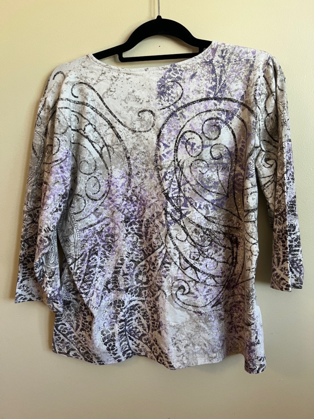 Chico’s Size 3 Purple Paisley Scroll Print 3/4 Sleeve Knit Top XL - Picture 5 of 7
